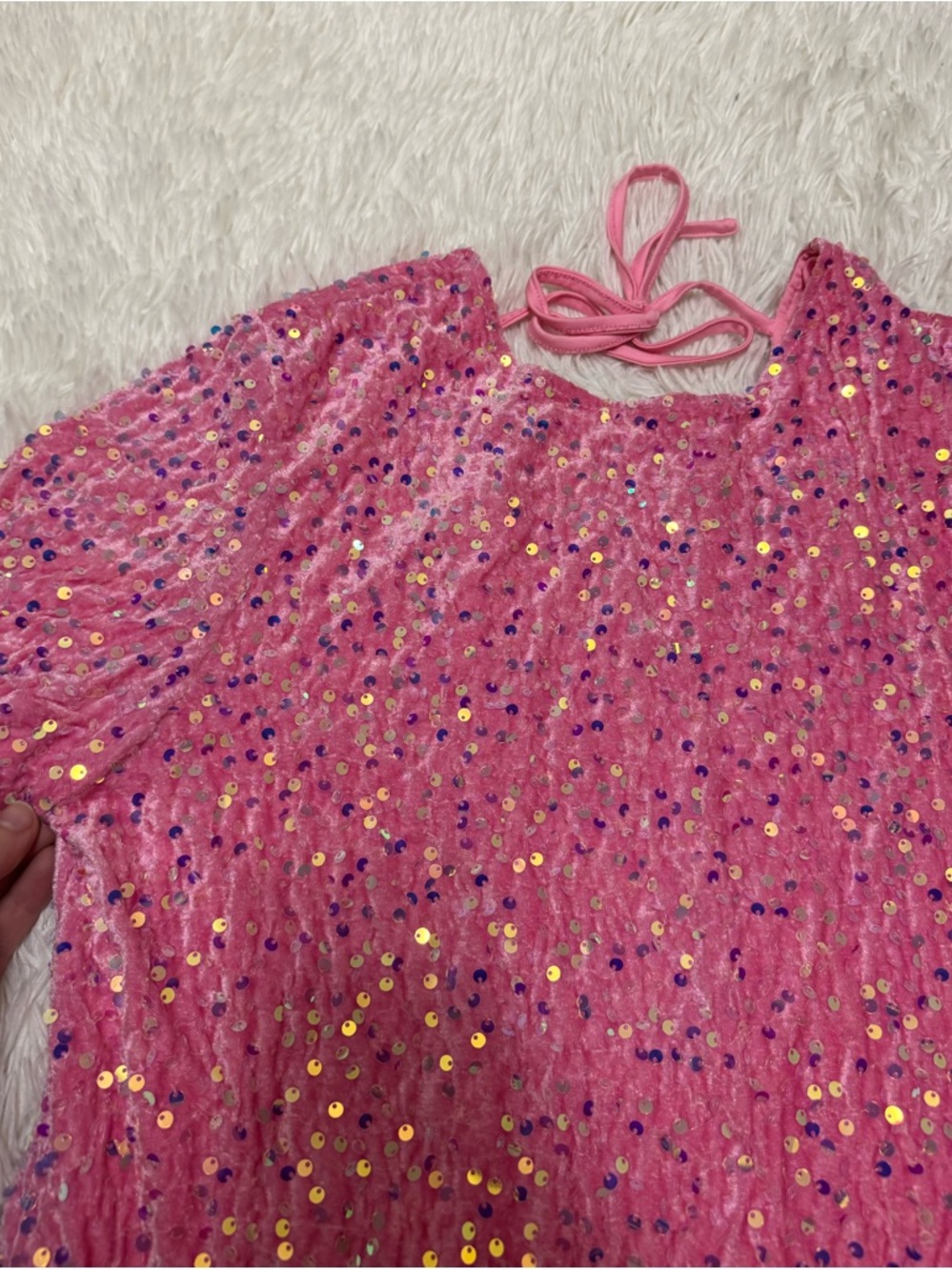 Pink Sequin Dress Sparkly Pink Dress - Picture 4 of 6